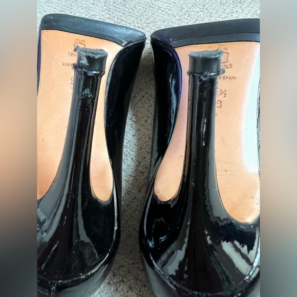 Charles David Women’s 8.5 Black Patent Leather Open Toe 3.5” High Heel Pump Shoe - Picture 7 of 13